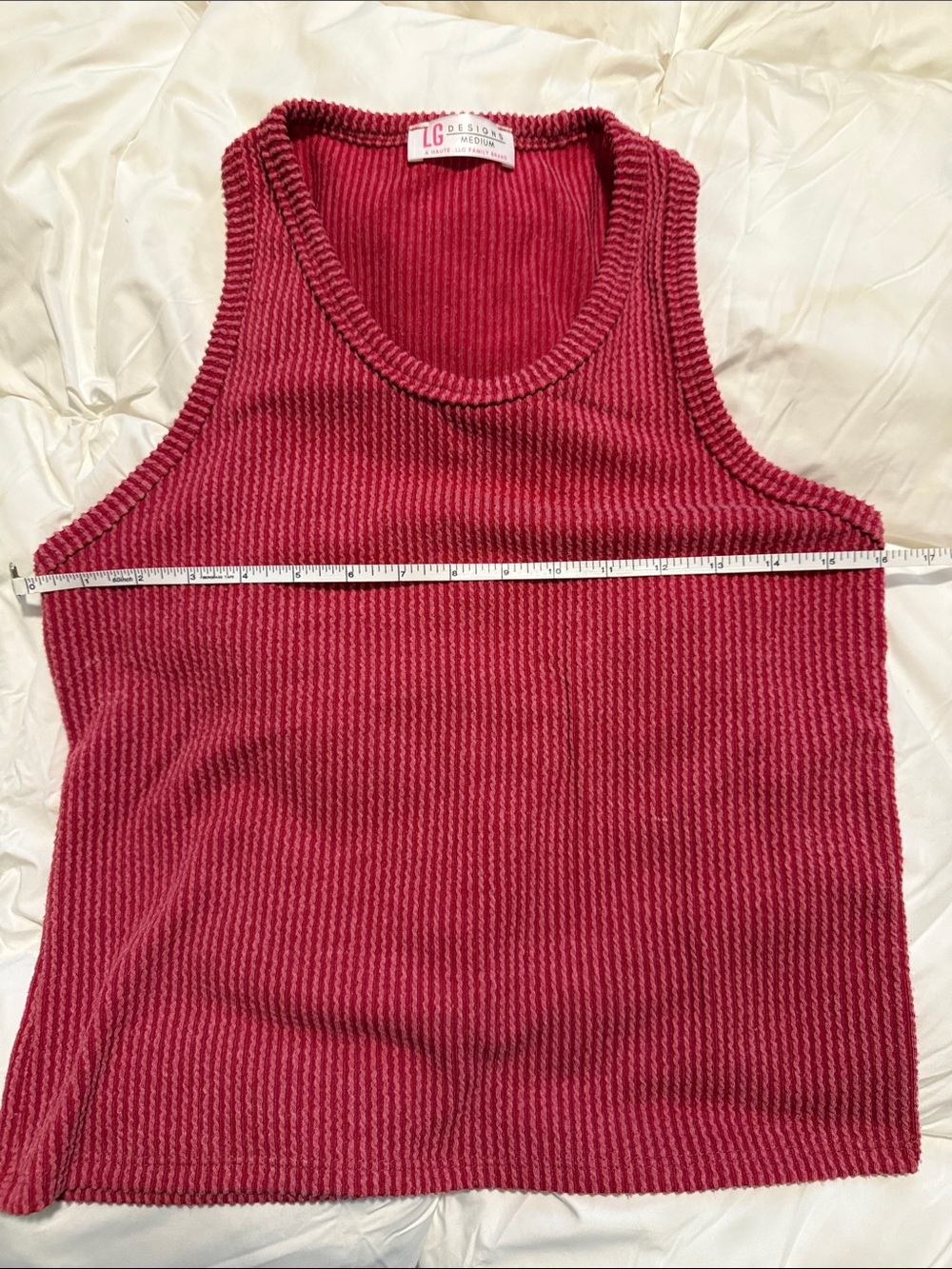LG Women's Ribbed Tank Top - Deep Red - Picture 4 of 5